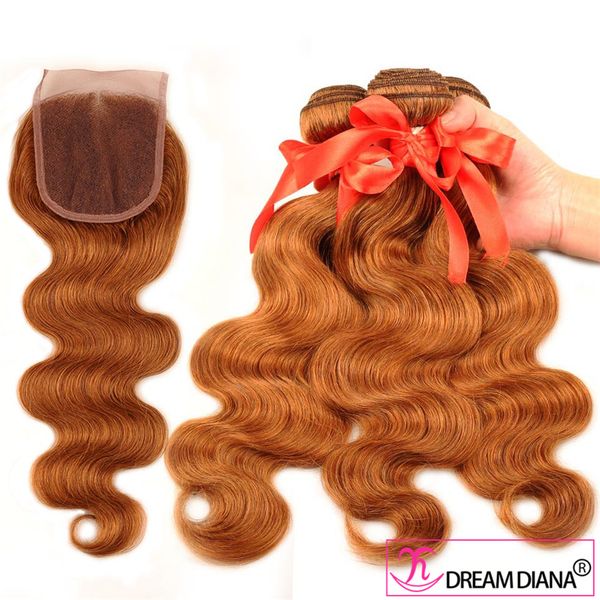 

brazilian virgin hair 3 bundles with part closure # 30 brown straight & body wave 100% human hair bundles with closure 100g / bundles, Black;brown