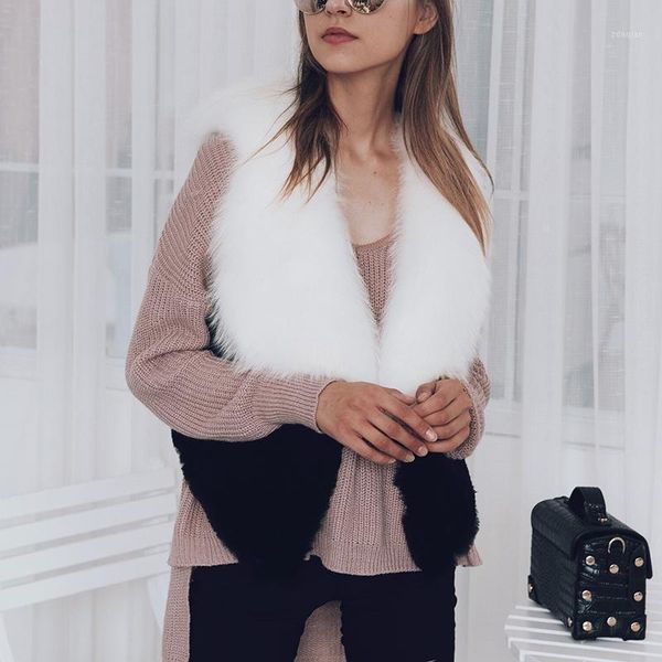 

women's fur & faux fluffy collar coat waistcoat autumn winter furry sleeveless slim v-neck warm jacket 7q12111, Black