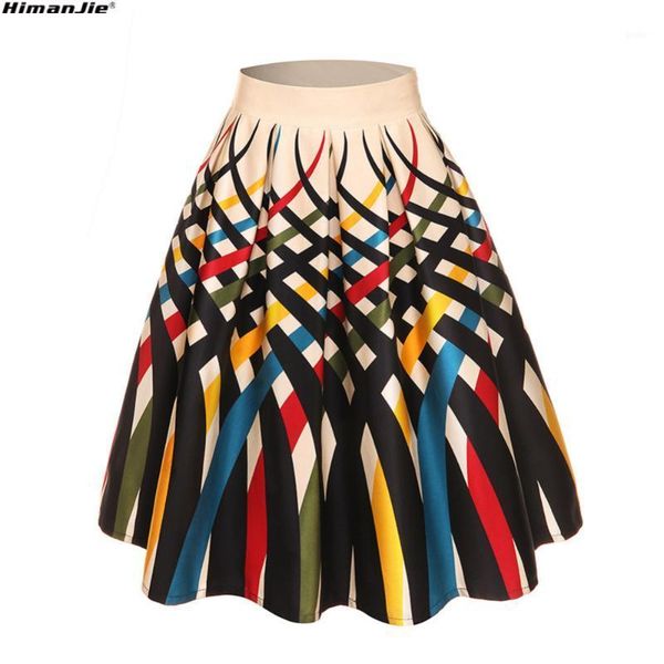 

2018 summer new 50s 60s vintage retro lady fruit ice dot lobster print high waist pleated midi skirt saia longa plissada1, Black