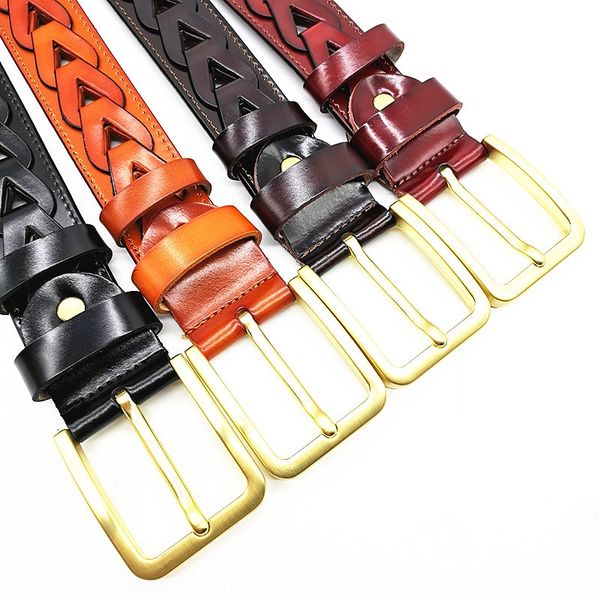 

leather pants belt woven belt men's punching business pure leather pants with men's versatile hengguangtai yphob, Black;brown