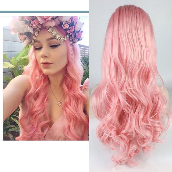

lx brand pink color lace front wig for women loose wave long wigs with baby hair for fashion women heat resistant drag queen cosplayfactory, Black