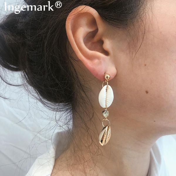 

ingemark bohemian natural shell drop earrings korean delicate summer conch sea shell long tassel earrings boho ear jewelry 2021, Silver