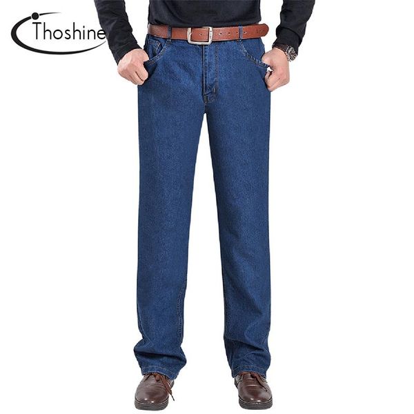 

thoshine 2021 autumn winter jeans plus size male straight thich fleece denim trousers fashion brand man full length pants jeans, Blue