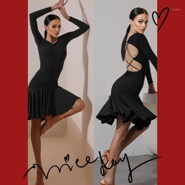 

latin dance dress latin dress back out hollow out competition dresses samba dancing costumes stage 20591, Black;red