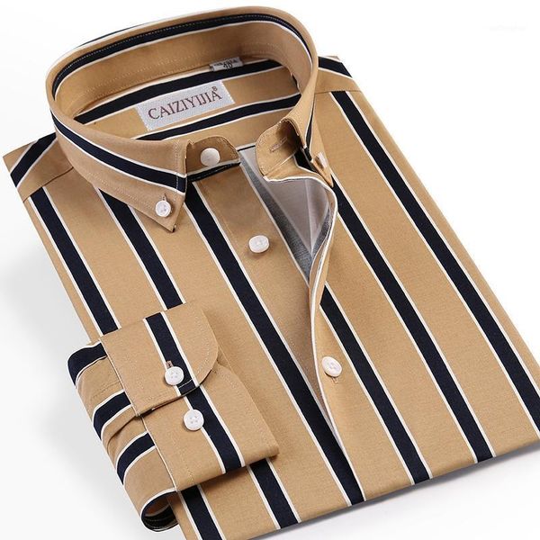 

caiziyijia men's long sleeve standard-fit casual multi-color striped shirt comfortable cotton button-down chemise homme1, White;black