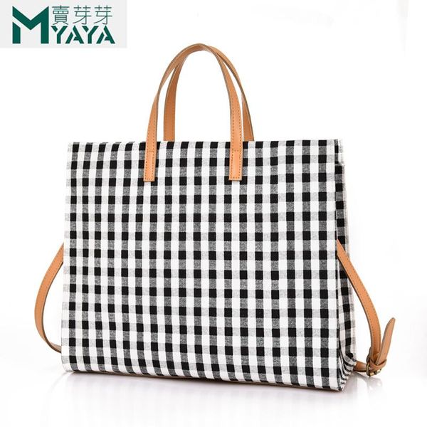 

maiyaya 2020 new autumn women's fashion casual canvas plaid tote bags large capacity shouder bag fashion handbags sac a main