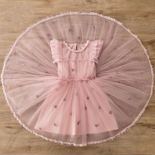 

2021 new spring girl 4-8 years lace chiffon embroidery kids children clothing girls princess 4-8y 64xl, Red;yellow