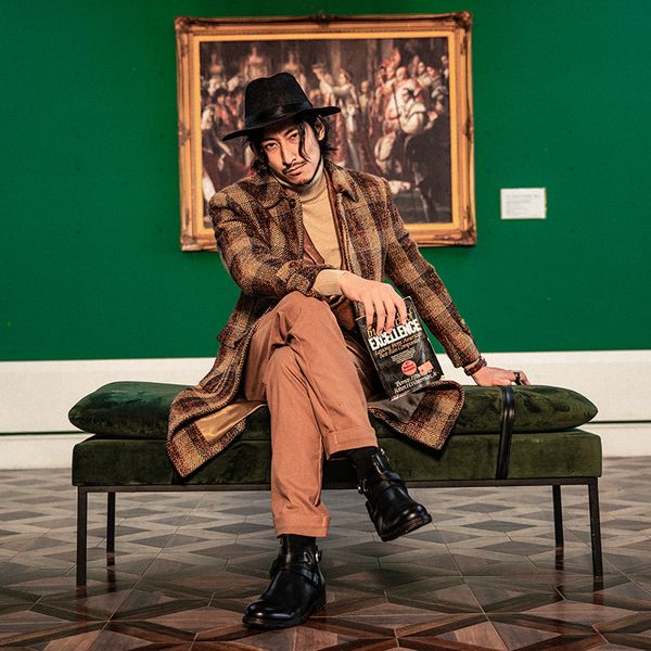 

soarin independent british worsted men's medium length plaid windbreaker coat cape