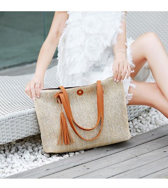 

new straw bag fashion large capacity soft leisure summer beach straw bag simple designer women's shoulder