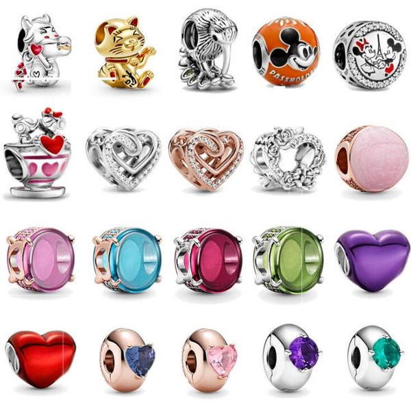 

2021 new fits pandora bracelet crystal charm real original 925 sterling silver beads for women jewelry diy making, Bronze;silver