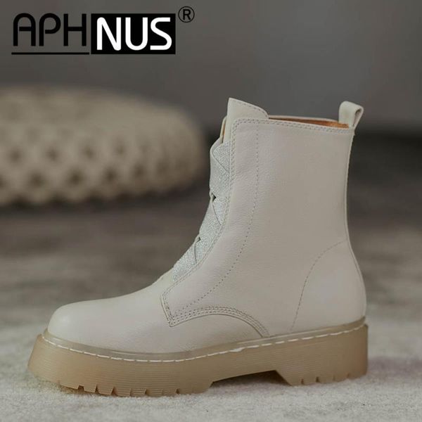 

aphnus womens boots motorcycle short ankle booties flats platforms trifle woman 2020 shoes for women new boot, Black