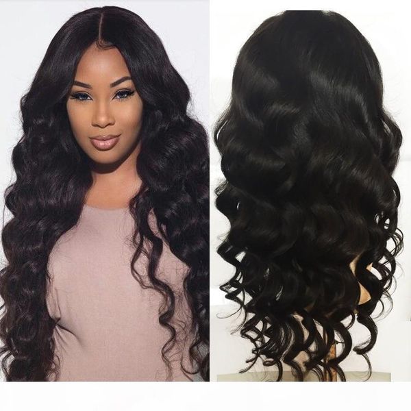 

100% virgin human hair glueless full lace wigs brazilian loose deep wave lace front wigs with natural hairline for black women, Black;brown