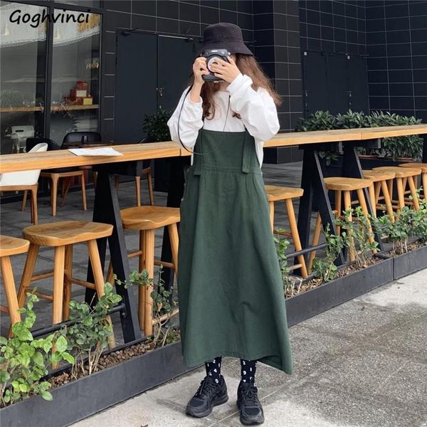 

casual dresses sleeveless dress women summer korean style green pockets ankle-length soft loose spaghetti strap comfortable streetwear fashi, Black;gray