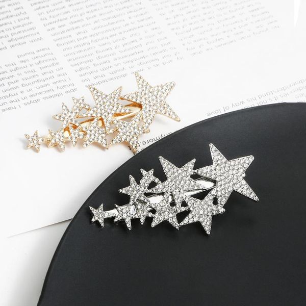 

ins gold silver shiny rhinestones big small star hairpins hair tool accessories for girls metal women hair clips qylrqf, Black;brown
