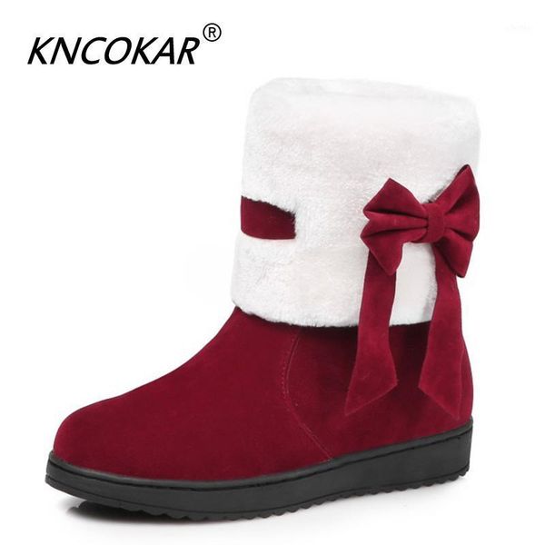 

kncokar new 2020 warm winter snow boots cotton down women's ankle boots bowtie platform shoes ladies short botas big size 31-401, Black