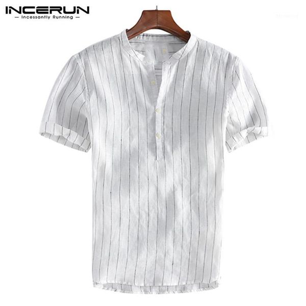 

comfortable men cotton shirts striped casual shirts short sleeve pullover shirt dress men clothes slim fit hombre camisa summer1, White;black