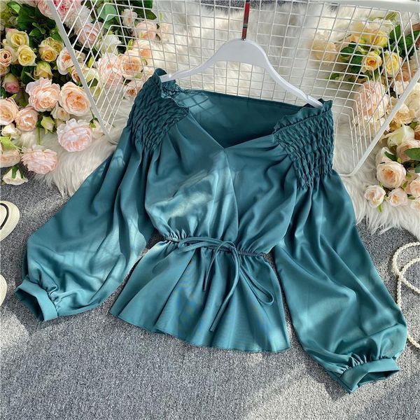 

v-neck solid women blouse summer new lanter new slim solid office lady pulls outwear 1, White