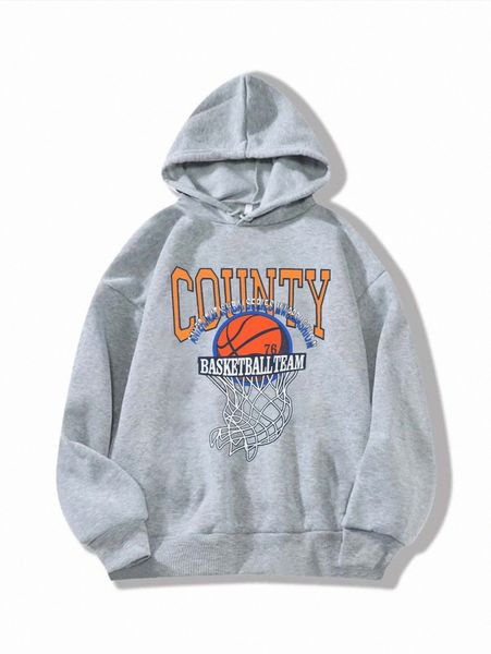 

basketball & letter graphic hoodie y4t9#, White;black