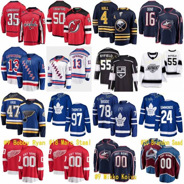 

2021 new colorado avalanche 20 brandon saad hockey jersey buffalo sabres 4 taylor hall columbus blue jackets 9 mikko koivu men women youth, Black;red