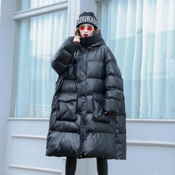 

2019 new winter loose fashion thick warm jackets long sleeve cotton-padded coat irregular women parkas oversize outwear wp481, Black