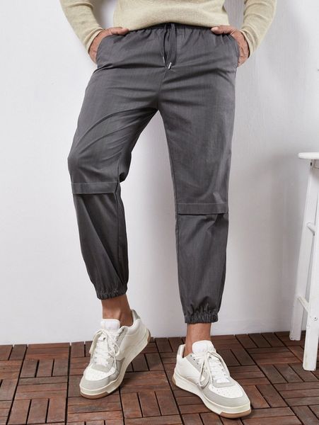 

men slant pocket drawstring waist pants c7rh#, Black