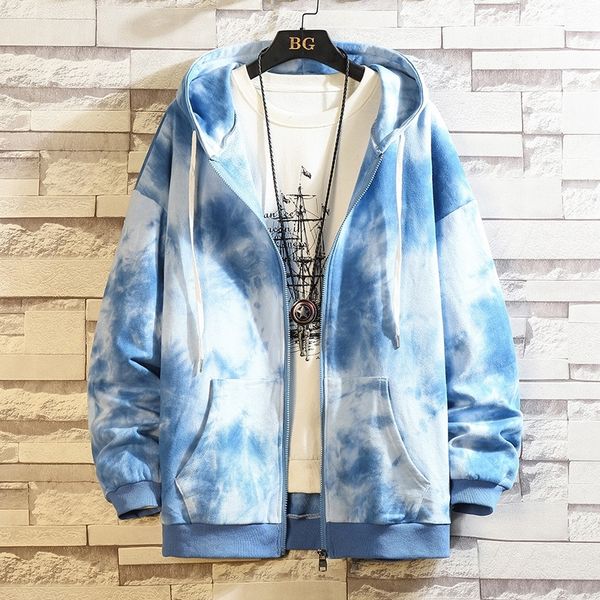 

us1al 20 youth tie-dyed men's new loose large bskws coat sweater sweater men's fat coat ins autumn cardigan size, Black