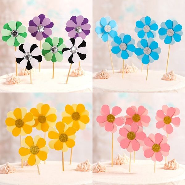 

la2zr 6 pieces of diamond inlaid diamond cake toothpick decoration toothpick sun cake flower flower flag theme dessert petal plug-in eqs9m