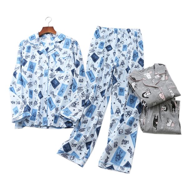 

mesh 100% cotton sets of autumn pajamas casual korea female pyjamas mujer homewear a9jg, Black;brown