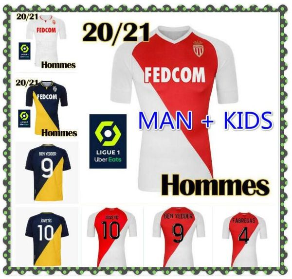 

2020 2021 as monaco ben yedder soccer jerseys jovetic golovin football shirt 20 21 maillot flocage jorge men kids kit uniform, Black;yellow