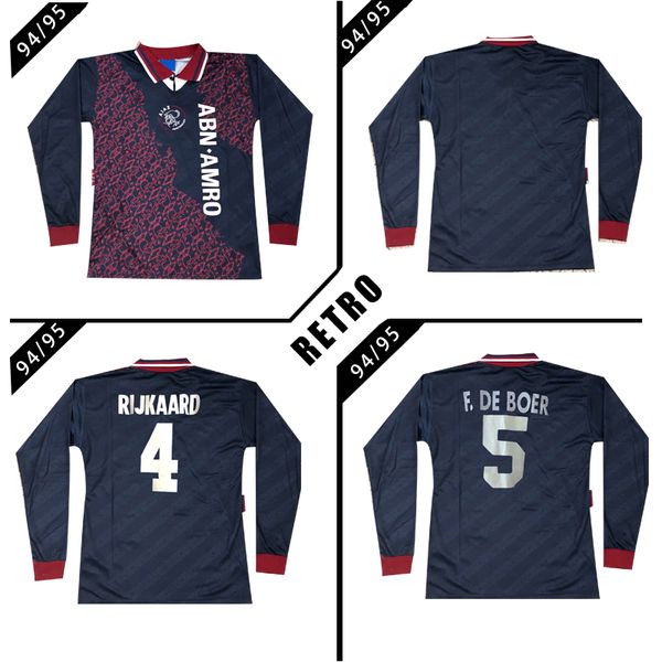 

ajax long sleeve 1994 1995 retro soccer jersey away classic vintage antique football shirt #15 kluivert #4 rijkaard #10 litmanen, Black;yellow
