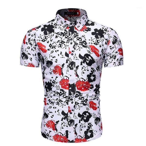 

men's casual shirts printed shirt men hawaiian short sleeve summer fashion beach flower men's for boys1, White;black