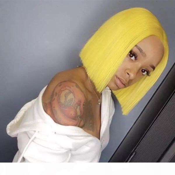 

lace part human hair wigs short bob wigs 150% brazilian human hair wig yellow orange pink lace part wigs for black women, Black;brown