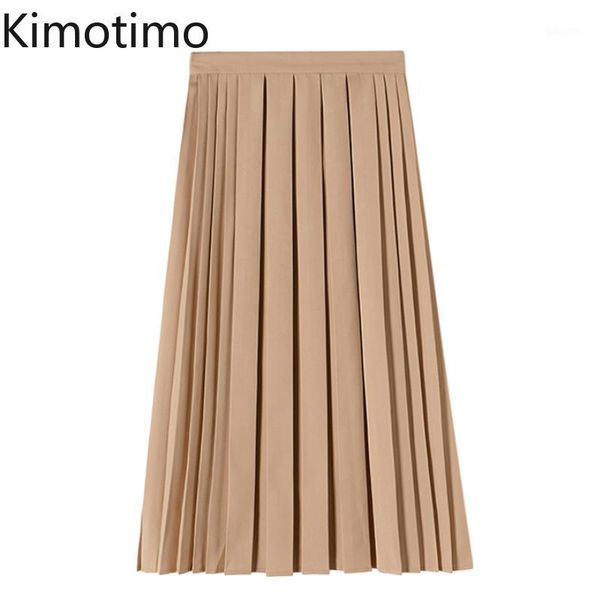 

kimotimo pleated midi skirt high waist solid office lady elegant preppy style school kawaii vintage chic korean women long skirt1, Black