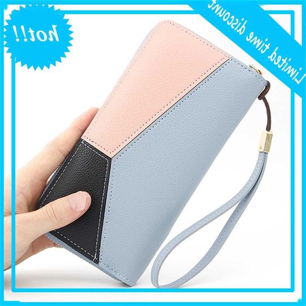 

geometric portfolios telephone pocket purse card holder patchwork women long dame mode short wallet, Red;black