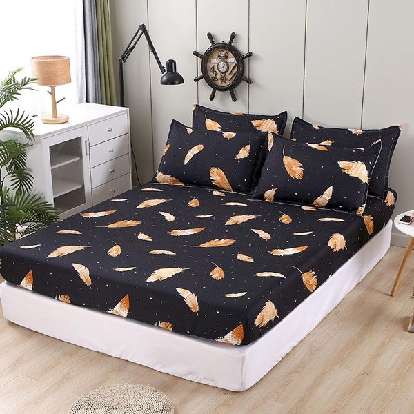 

3 pcs fitted bedding sheet sets single/queen/king size sabana feather pattern mattress cover with elastic for double bed
