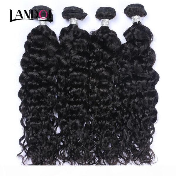 

brazilian peruvian indian malaysian mongolian water wave virgin human hair weave bundles brazilian wet and wavy curly remy hair extensions, Black