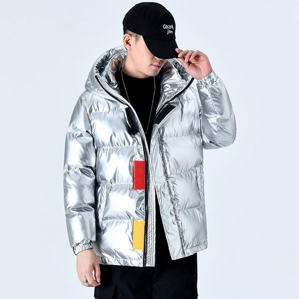

men's down & parkas men jackets winter jacket fashion thick warm bright hooded casual waterproof coat korean style solid, Black
