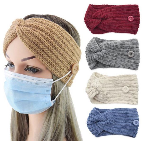 Botão de malha headband Sólidos Wool Handmade Mulheres Turban Crochet bandas de cabeça Cruz Meninas Headwear Ear Warmer Acessórios de cabelo 36 Styles D6072