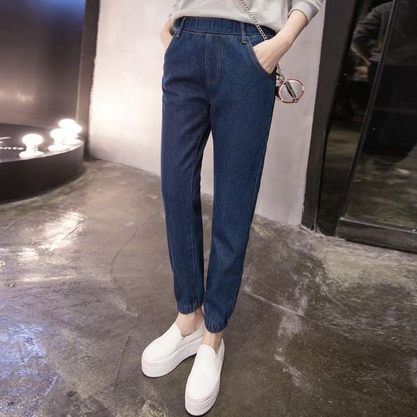 

women's jeans lucyever plus size women fashion autumn elastic high waist cotton denim pants korean streetwear feamle pencil 5xl, Blue