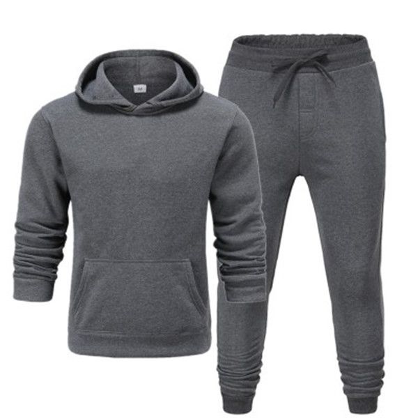 

new hoodie suit sportswear men's fleece warm sweatshirt solid color jogging men's sportswear sports suit homme two-piece jacket, Gray