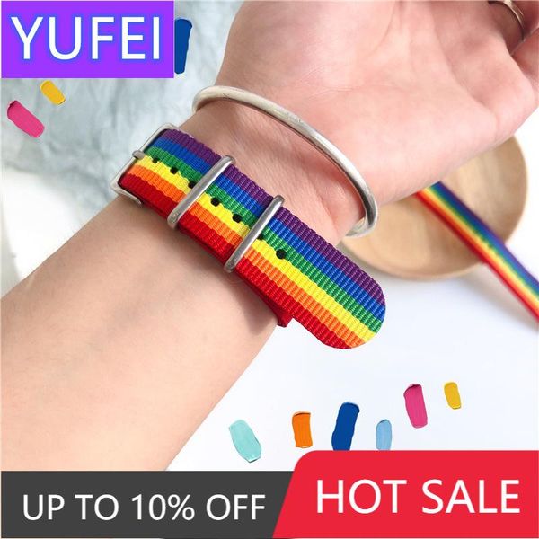 

charm bracelets couples rainbow strap bracelet for women men nylon bangles lovers braided pulseras friendship jewelry, Golden;silver