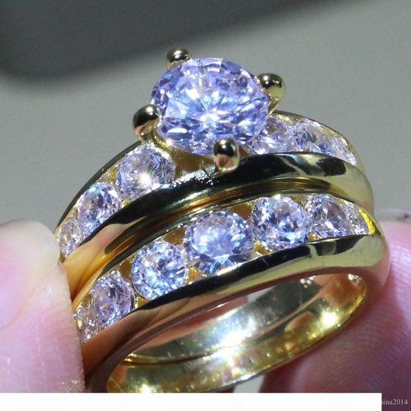 

k victoria wieck luxury jewelry 925 sterling &gold fill round shape white z cz diamond couple rings wedding bridal ring set for wom, Slivery;golden