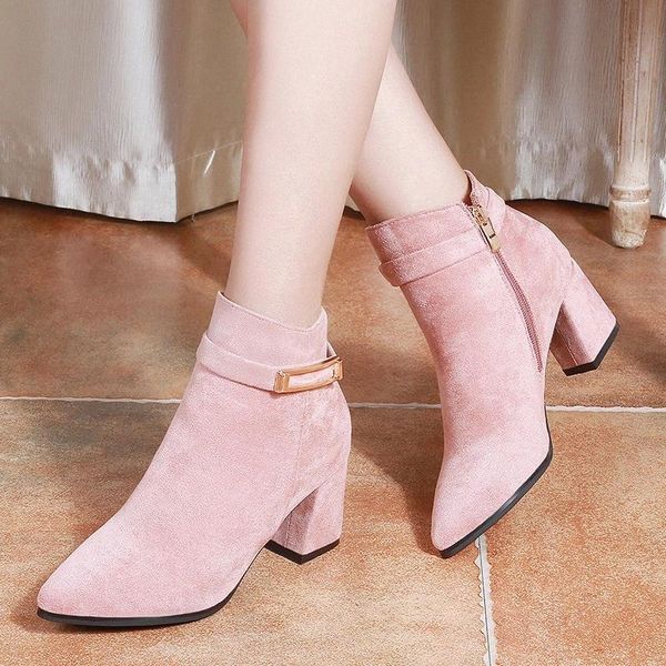 

2020 winter shoes women high heels boots fashion women ankle boots woman party shoes square heel 6cm #hi0m, Black