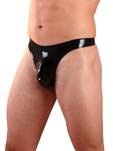 

latex rubber pouch t-back latex men's thong1, Black;white