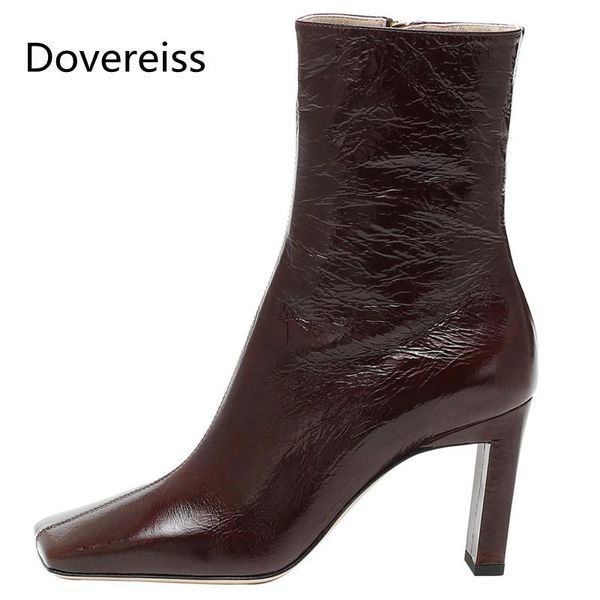

dovereiss fashion women's shoes winter new elegant pure color burgundy browzipper square toe short boots concise mature 48, Black