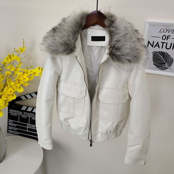 

2021 new winter for women in leather jackets of the plutonium with fur collar from autumn thin female cvxn, Black