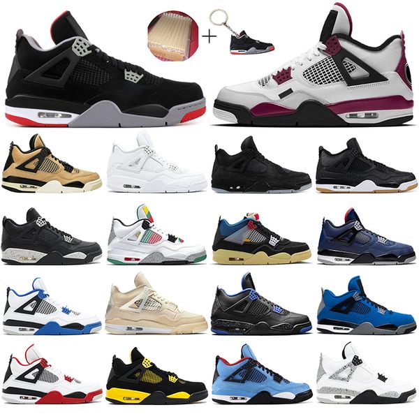 

jumpman 4 4s basketball shoes for men women union travis scotts white sail metallic green black cat outdoor trainers sports sneaker, White;red