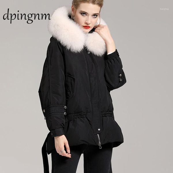 

2020 short white duck down cotton jacket fashion big fur collar large size thick cotton jacket1, Black