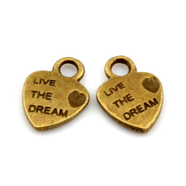 

mini heart "live the dream" charms pendants for jewelry making, earrings, necklace and bracelet 9x12.5 mm antique bronze 250pcs, Bronze;silver