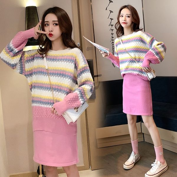 

1nzw8 and suit sweater women's fall 2020 loose sweater sweet sweaterlazy style korean knitted half skirt two piece fashion sckzd, White;black